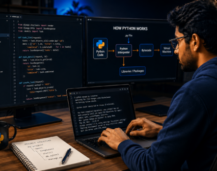 Student learning coding in a Python Full Stack Developer Course in Pune with hands-on Python and Django training.